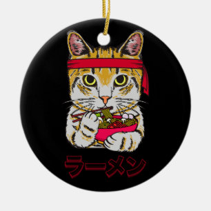 Ramen Cat Japanese Food Anime Kawaii Graphic Art J Ceramic Ornament