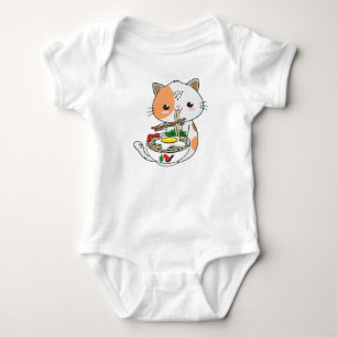 Ramen Cat Kawaii Anime Backround and Illustration Baby Bodysuit