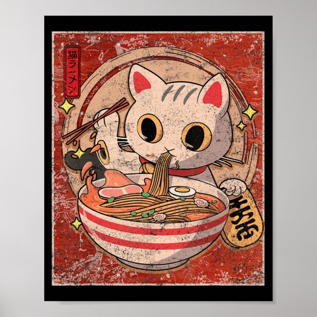 Ramen Cat Kawaii Anime Japanese Food Gift Girls Te Poster (Front)