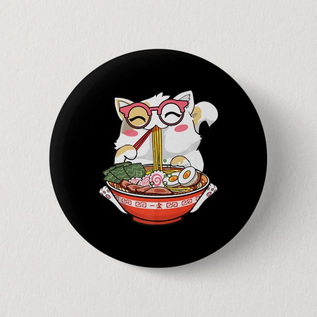 Ramen Cat Kawaii Anime Japanese Food Girls Officia Button (Front)