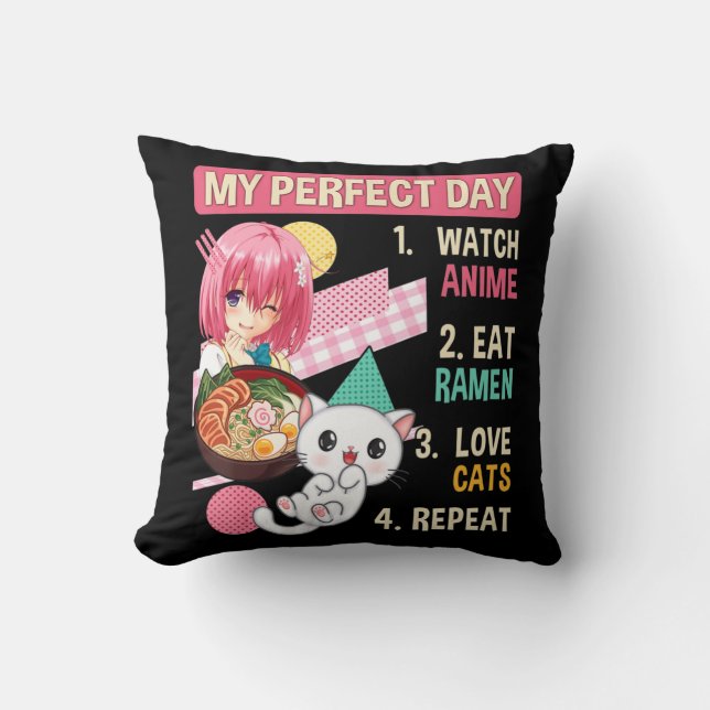 Ramen Cat Kawaii Anime Japanese Food Girls Officia Throw Pillow (Front)