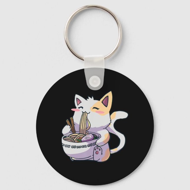 Ramen Cat Kawaii Anime Japanese Gift  Keychain (Front)