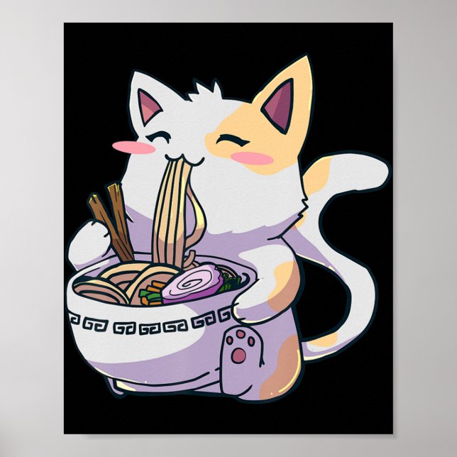 Ramen Cat Kawaii Anime Japanese Gift Poster (Front)