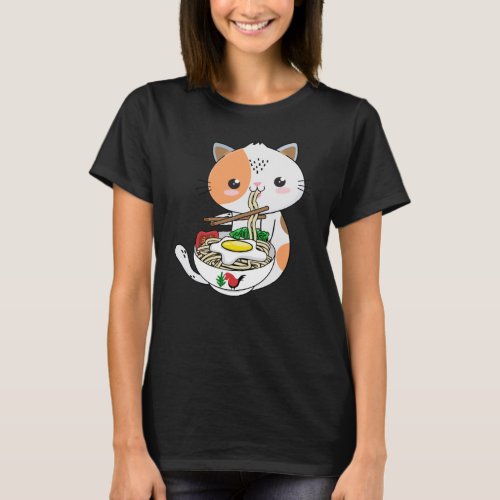 Ramen Cat Kawaii Anime Japanese Gift Women T_Shirt