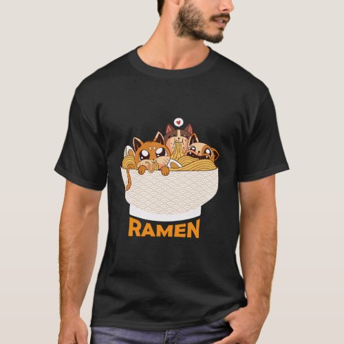 Ramen Cat Kawaii Anime Japanese Ramen Noodles T_Shirt