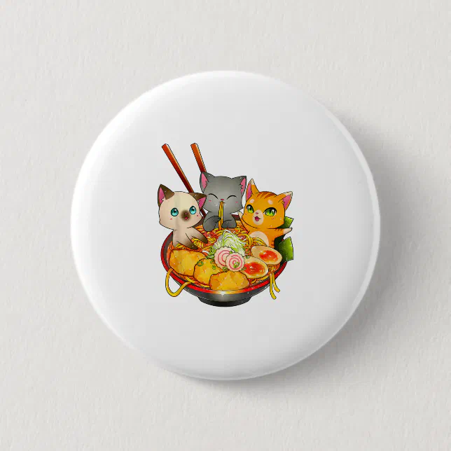 Ramen Cat Kawaii Neko Anime Otaku Cats Japanese Button | Zazzle