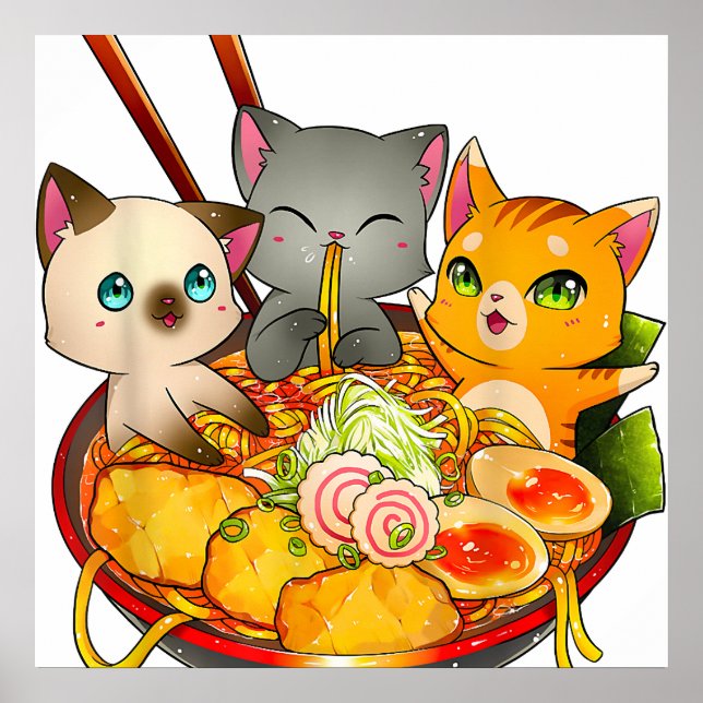 Ramen Cat Kawaii Neko Anime Otaku Cats Japanese Poster (Front)