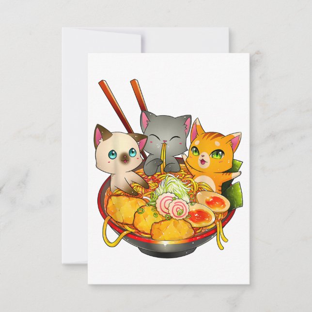 Ramen Cat Kawaii Neko Anime Otaku Cats Japanese RSVP Card (Front)