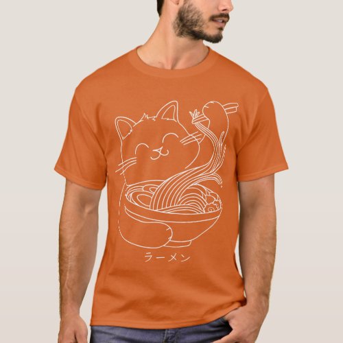 Ramen Cat Line Art T_Shirt