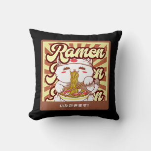 Ramen Cat Neko Anime Kawaii Japanese Cat Lover Tee Throw Pillow