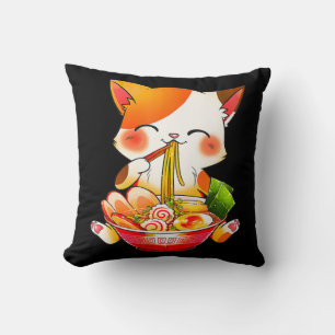 Ramen Cat Neko Anime Kawaii Japanese Food Gift Gir Throw Pillow