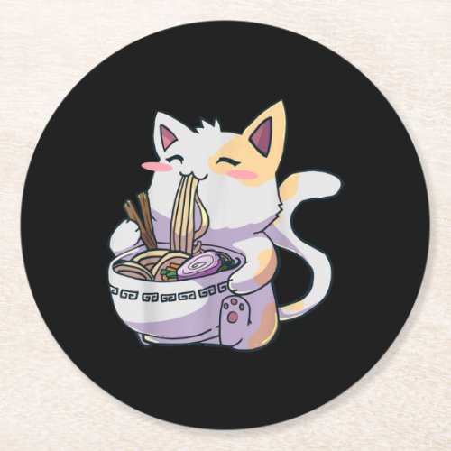 Ramen Cat Neko Kawaii Anime Japanese Round Paper Coaster
