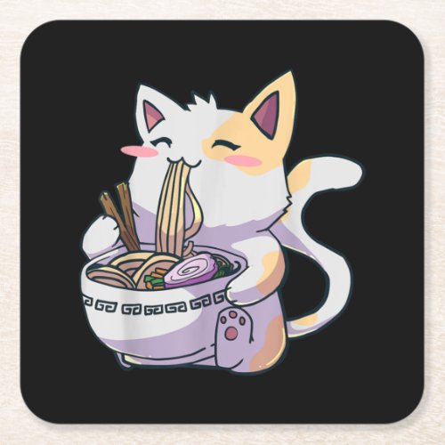 Ramen Cat Neko Kawaii Anime Japanese Square Paper Coaster