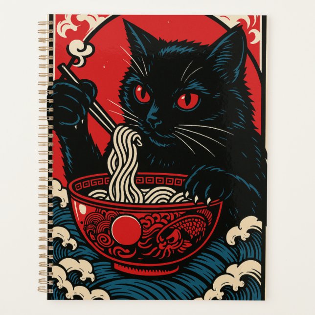 Ramen Cat Planner Japanese Ukiyo-e Black Cat Anime (Front)
