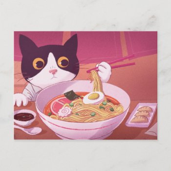 Ramen Cat Postcard by PhantomPrintingPress at Zazzle