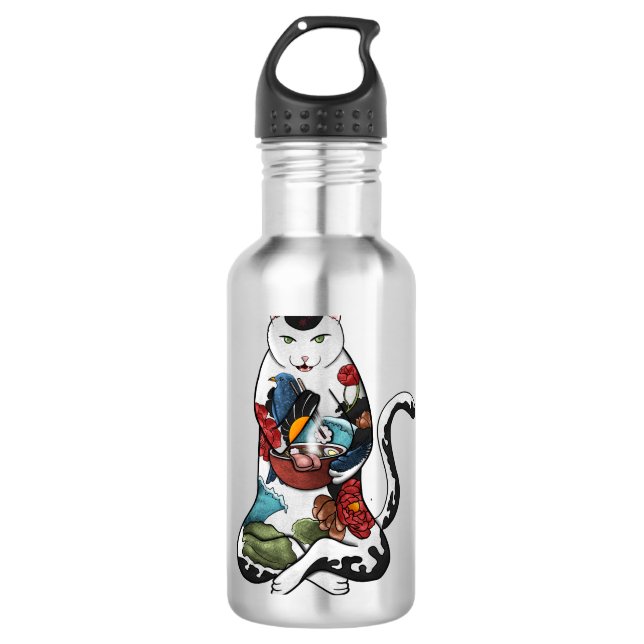ramen cat stainless steel water bottle (Front)