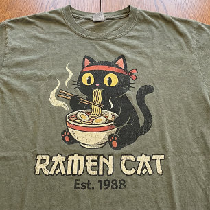 Ramen Cat Vintage Funny Japanese Noodles Black Cat T-Shirt