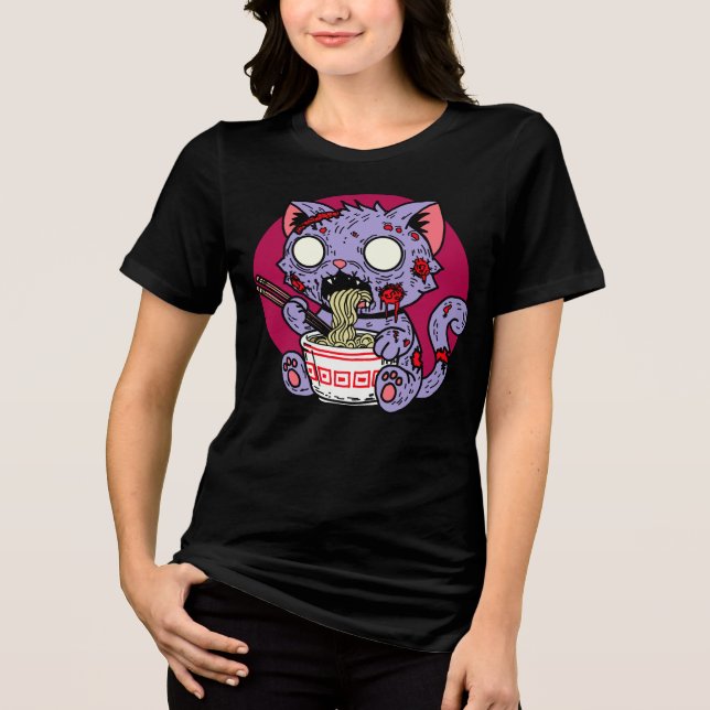 Ramen Cat Zombie Tri-Blend Shirt (Front)