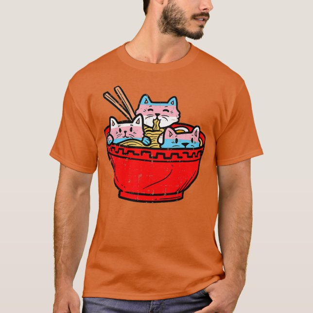 Ramen Cats Transgender Trans Pride Flag Japanese T-Shirt (Front)