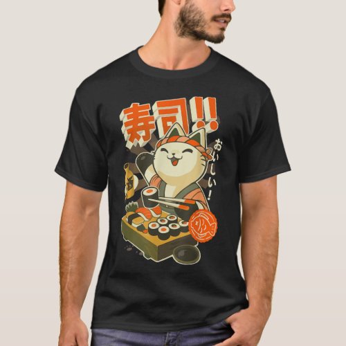 Ramen clothing graphic Cat Sushi Kawaii Anime Japa T_Shirt