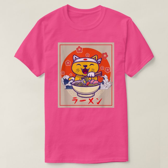 Ramen Cute Cat Kawaii Anime Japanese Food Neko Tee (Design Front)