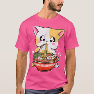 Ramen Eating Cat Kawaii Anime Baka Japanese  T-Shirt