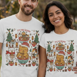 Ramen Felines and Festive Holiday Cheer T-Shirt