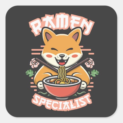 Ramen Inu _ Specialist Shiba Inu Eating Ramen Square Sticker