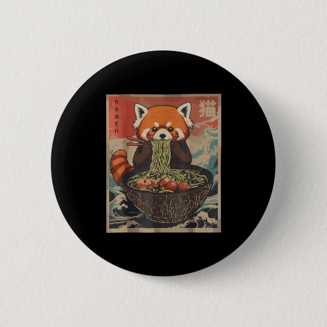 Ramen Japanese Graphic Tees Red Panda Anime Shirts Button (Front)