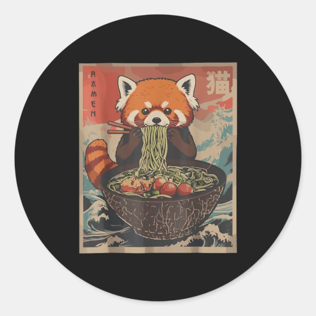 Ramen Japanese Graphic Tees Red Panda Anime Shirts Classic Round Sticker (Front)