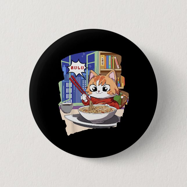 Ramen Kawaii Cat Anime  Button (Front)