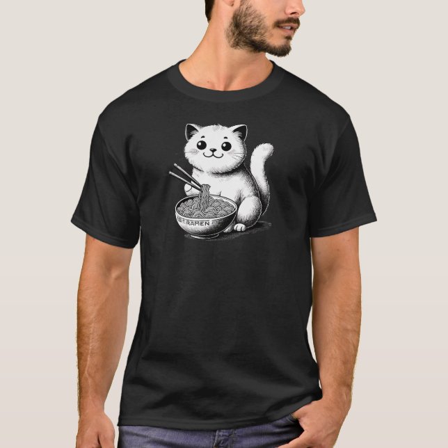 Ramen Kitty Delight – Cozy Cat Eats Noodles TSQ T-Shirt (Front)