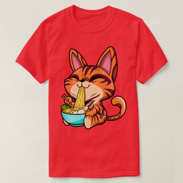 Ramen Lover Japanese Noodle Kawaii Bengal Cat Anim T-Shirt (Design Front)