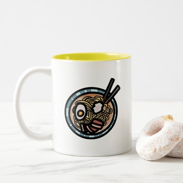Ramen lovers cute Japanese Two-Tone Coffee Mug (With Donut)