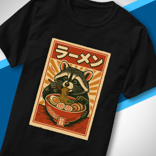 Ramen Loving Raccoon Retro Japanese Food Art T-Shirt