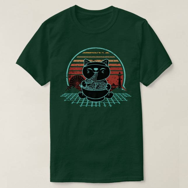 Ramen Maneki Cat Neko Kawaii Retrowave Sunset2008 T-Shirt (Design Front)