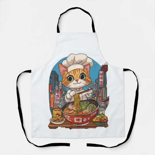 Ramen Neko � Funny Cat Chef Anime Food Apron (Front)