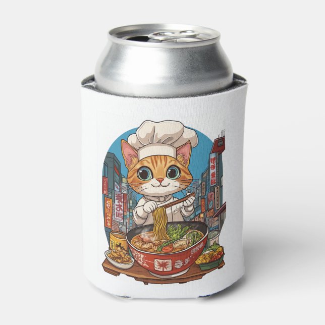 Ramen Neko � Funny Cat Chef Anime Food Can Cooler (Can Front)