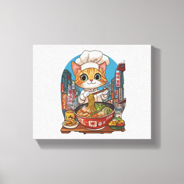 Ramen Neko – Funny Cat Chef Anime Food Canvas Print (Front)