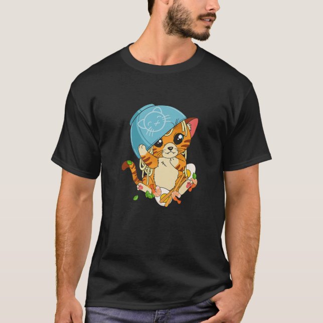 Ramen Noodle Bowl On Head Of Japanese Kawaii Anime T-Shirt (Front)
