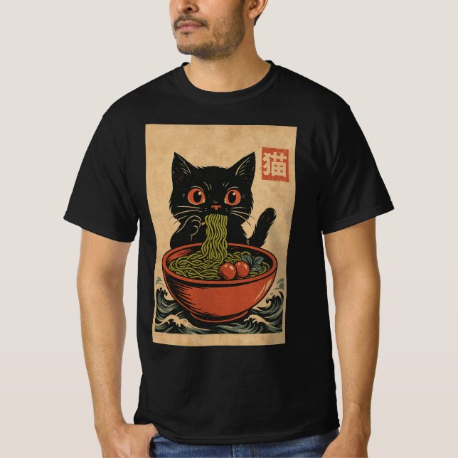Ramen Noodle Eating: Cat Mens T-Shirt (Front)