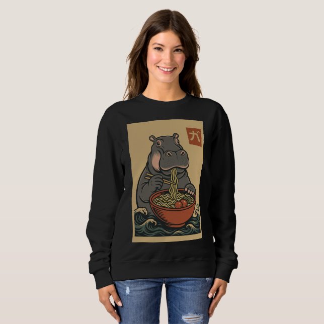 Ramen Noodle Eating: Hippo Women's sweatshirt (Front Full)