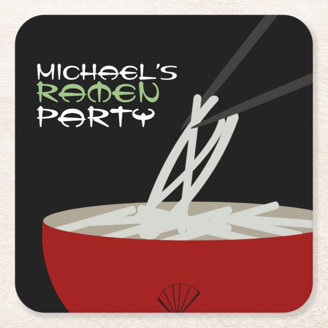 Ramen Noodles Asian Bowl Party Square Paper Coaster (Front)