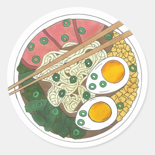 Ramen Noodles Bowl Japanese Food Restaurant Foodie Classic Round Sticker