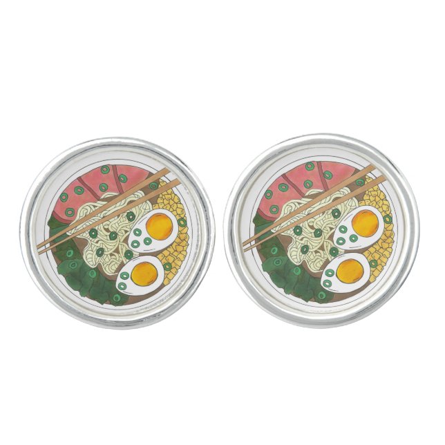 Ramen Noodles Bowl Japanese Food Restaurant Foodie Cufflinks (Front)