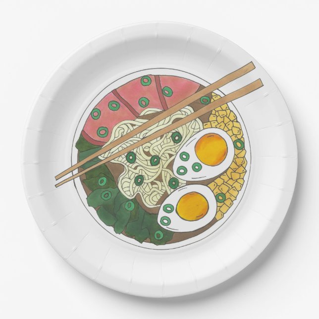 Ramen Noodles Bowl Japanese Food Restaurant Foodie Paper Plates (Front)