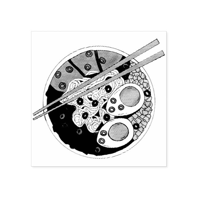 Ramen Noodles Bowl Japanese Food Restaurant Foodie Rubber Stamp (Imprint)
