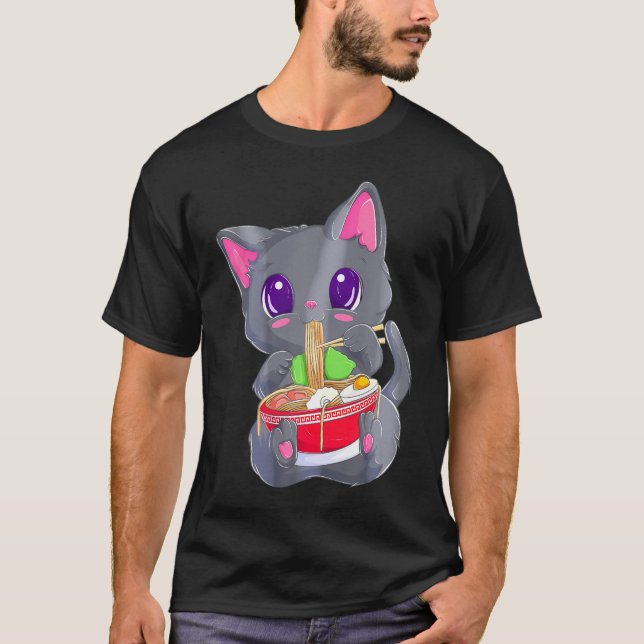 Ramen Noodles Kawaii Anime Neko Cat        T-Shirt (Front)