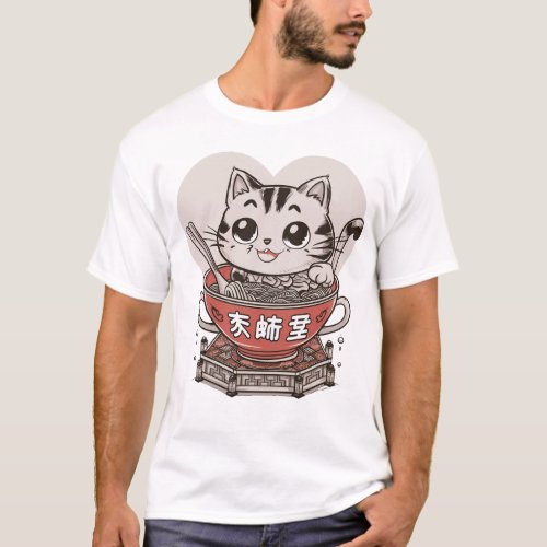 Ramen noodles Kawaii culture shirt for anime cat