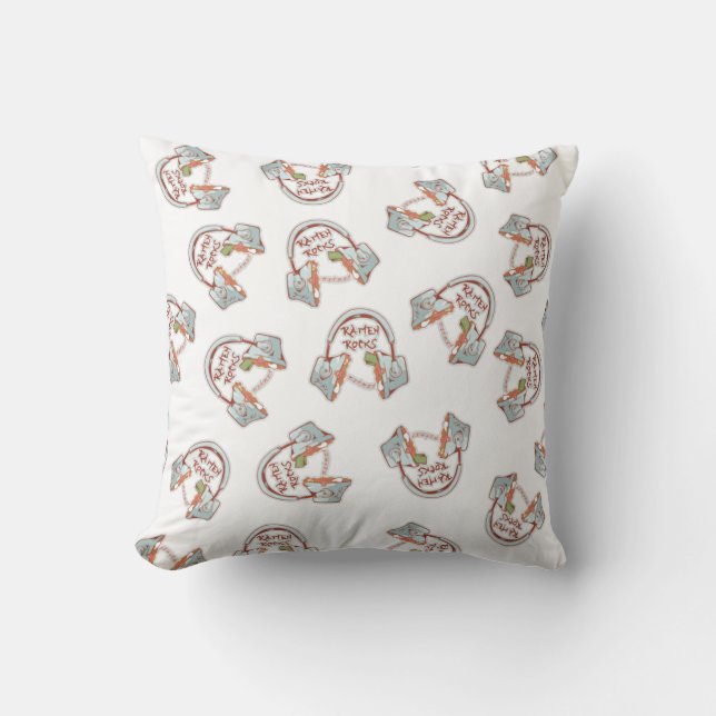 Ramen noodles music pattern throw pillow (Front)